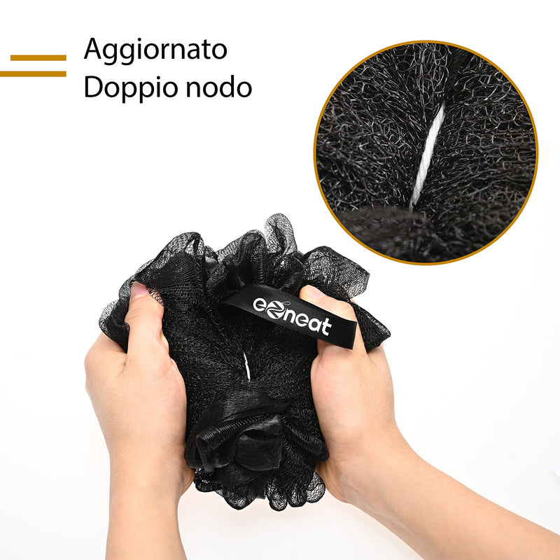 [Australia] - Ezneat Loofah Shower Puff 3Pcs - Ultra Soft Mesh Bath Sponges for Adults Exfoliating, Scrubbing and Cleaning - Body Scrubbers for Use in Shower - Black 3 Count (Pack of 1) 