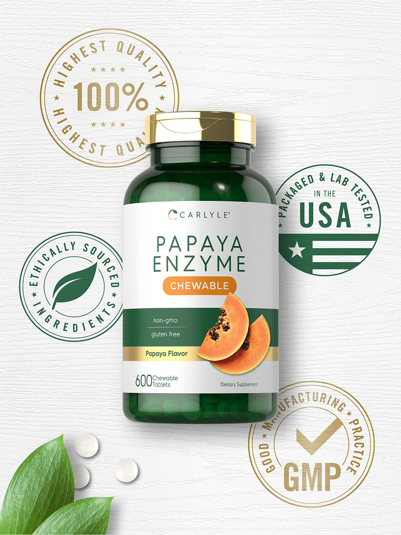 [Australia] - Papaya Enzyme Chewable Tablets | 600 Count | Vegetarian, Non-GMO, Gluten Free Formula | Papaya Flavor | by Carlyle 