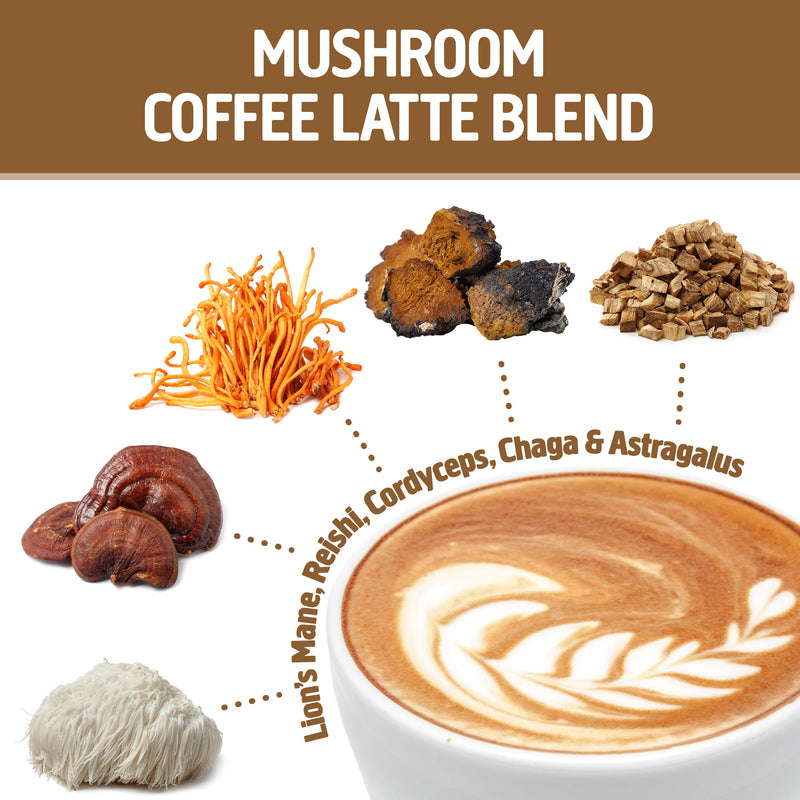 [Australia] - Om Mushroom Superfood Coffee Latte Blend Mushroom Powder, Single Serve, 10 Count, Lion's Mane, Cordyceps, Reishi, Chaga, Energy & Mental Clarity Support Supplement 10 Servings 