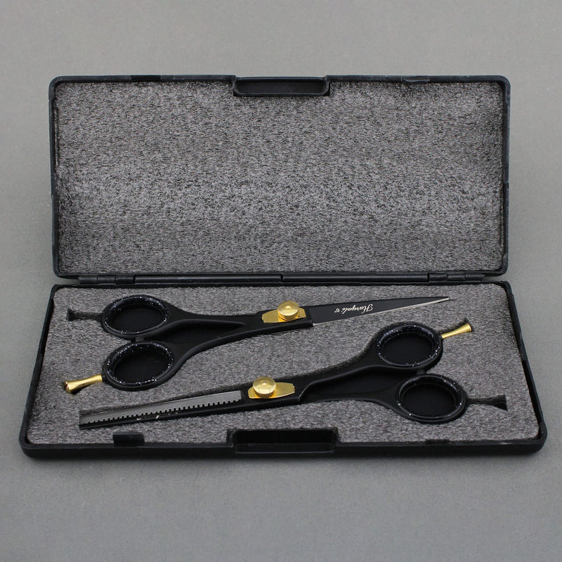 [Australia] - Haryali London Black Hairdressers Professional 6 Inch Hairdressing Barber Scissors Set Texturing Thinning Hair Cutting Shears With Adjustable Screw Comes in Presentation Case 