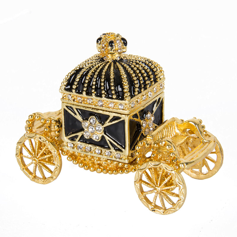 [Australia] - QIFU Hand Painted Enameled Royal Carriage Hinged Jewelry Trinket Box, Unique Gift Home Decor(Gold) Black 