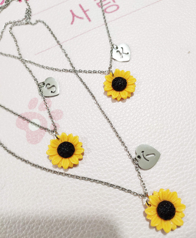 [Australia] - Jeni-Sely Stainless Steel Chain Resin Sunflower with Heart Shape Initial Letter Pendant Necklace Personalized Initial Necklace K 