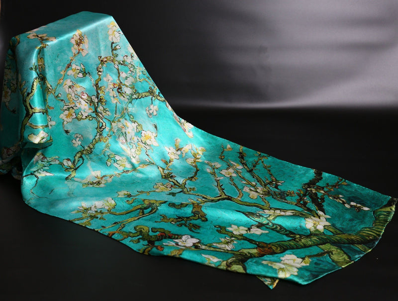 [Australia] - Prettystern pure Silk Women Scarf artwork van Gogh Floral 68.9" X 21.7" Almond Branches in Bloom 
