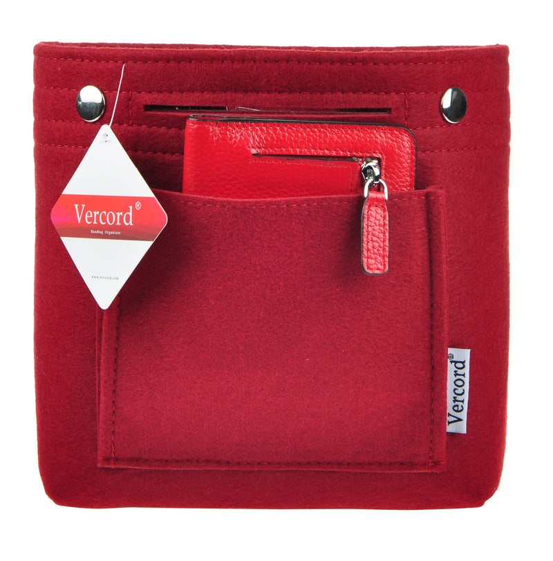 [Australia] - Vercord Felt Tote Handbag Purse Pocketbook Organizer Insert Divider Shaper Bag in Bag A-Mini-Burgundy 