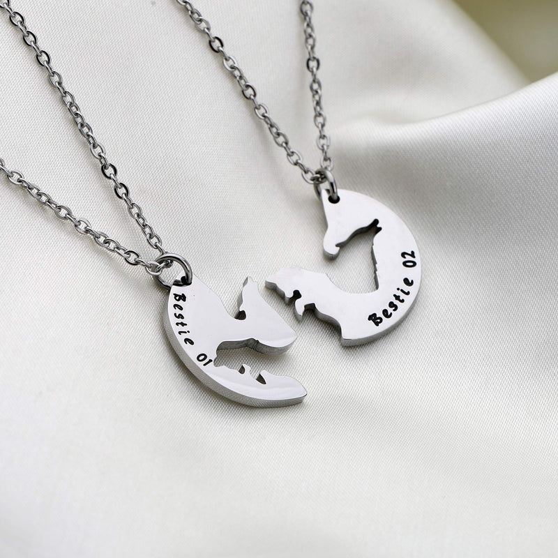 [Australia] - AKTAP Best Friend Necklaces Matching Wolf and Fox Best Friends Jewelry Bestie 01 bestie 02 BFF gifts Friendship Necklace for 2 bestie necklace 