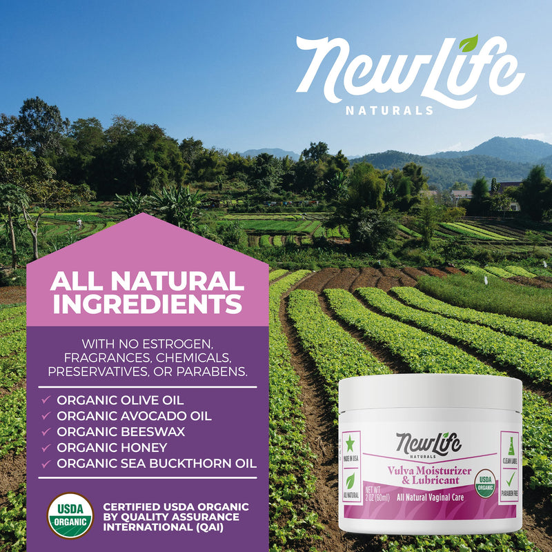 [Australia] - NewLife Naturals USDA Certified Organic Vulva Balm Cream Vaginal Moisturizer Menopause Support - Itching Dryness Irritation - Estrogen Free Intimate Feminine Care - 2 Oz 