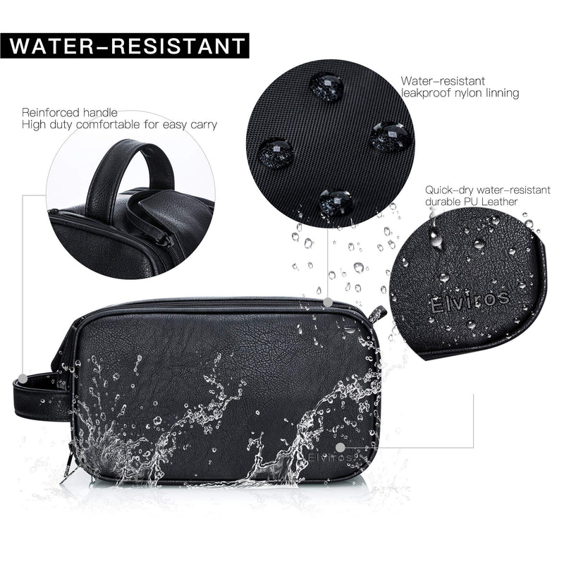 [Australia] - Water-Resistant Leather Toiletry Bag for Men Large Travel Wash Bag Shaving Dopp Kit Bathroom Gym Toiletries Makeup Organizer with Free Wet Dry Bag (Black-Medium) Black M 