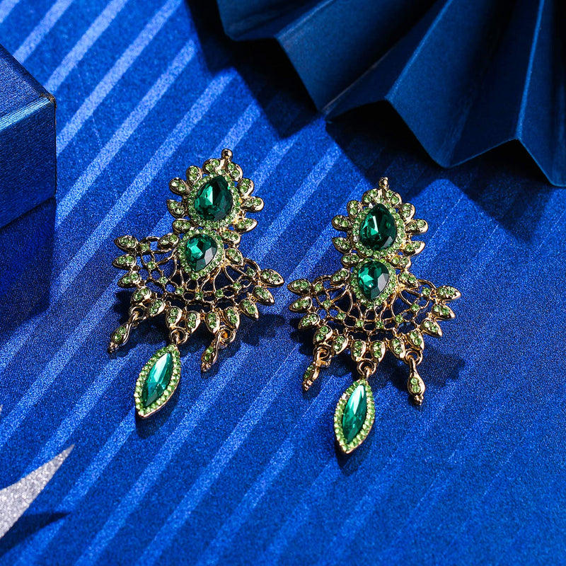 [Australia] - EleQueen Women's Bridal Austrian Crystal Art Deco Teardrop Chandelier Dangle Earrings Emerald Color 