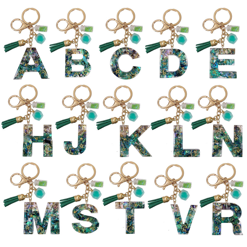 [Australia] - SELOVO Initial Keychain Ball Tassel Charm Capital Letter Alphabet Green Keyring S 