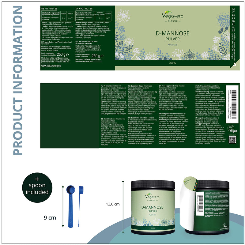 [Australia] - D-Mannose Powder Vegavero® | 250g | Pure & Natural | No Additives | Scoop Included | Sourced from Corn | Vegan 