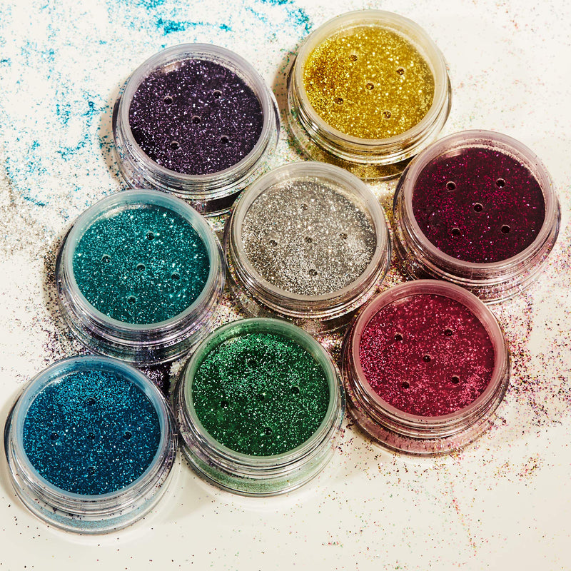 [Australia] - Biodegradable Eco Glitter Shakers by Moon Glitter - Set of 8 colours + Fix Gel - Cosmetic Bio Festival Makeup Glitter for Face, Body, Nails, Hair, Lips - 5g 