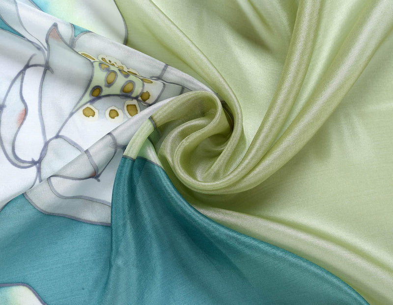[Australia] - Invisible World Women's 100% Silk Scarf Hand Painted Dragonfly Lotus Flowers 