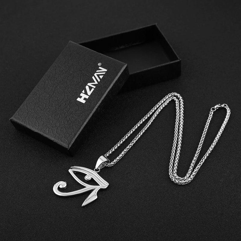 [Australia] - HZMAN CZ Eye of Horus Egypt Protection Pendant on Stainless steel Necklace Ancient Egyptian Symbol of Protection Silver 