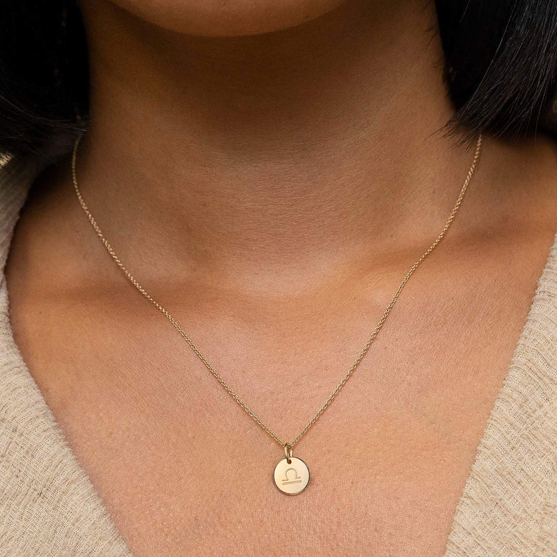 [Australia] - Befettly Constellation Necklace Pendant 14K Gold-Plated Hammered Round Disc Engraved Zodiac Sign Pendant 16.5’’ Adjustable Dainty Necklace Libra 