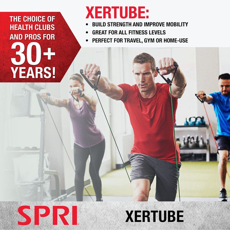 [Australia] - SPRI Xertube Resistance Bands with Handles – All Exercise Cords Sold Separately with Home Gym Workout Fitness Door Anchor Attachment Option Without Door Attachment Red Medium 