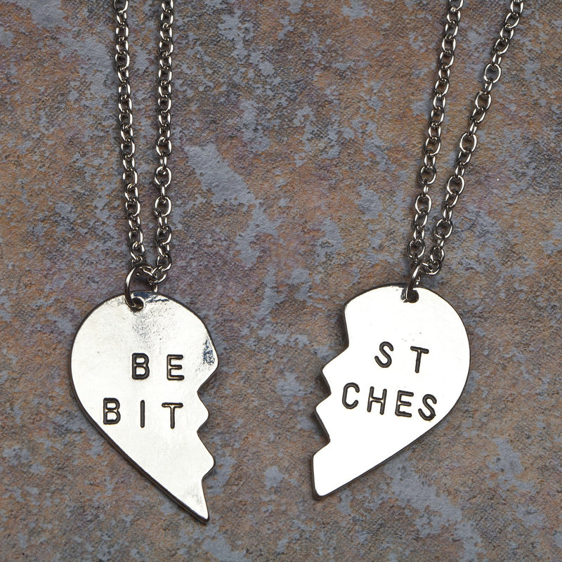 [Australia] - Lux Accessories Best Friends BFF Forever Best Bitches Valentine Detached Heart Pendant Charm Necklaces (2pc) 