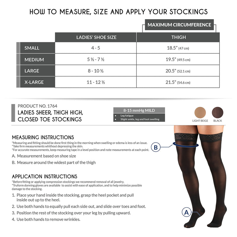 [Australia] - Truform Sheer Compression Stockings, 8-15 mmHg, Women's Thigh High Length, 20 Denier, Beige, Large Large (1 Pair) 