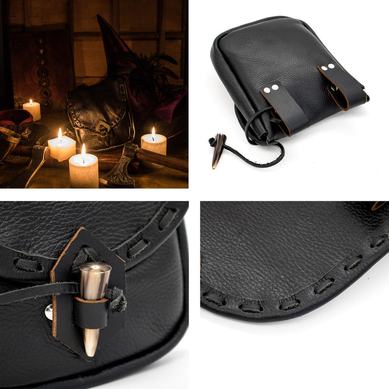 [Australia] - Mythrojan Belt Pouch Renaissance Costume Accessories LARP Waist Bag Cosplay Coin Purse Black Leather 