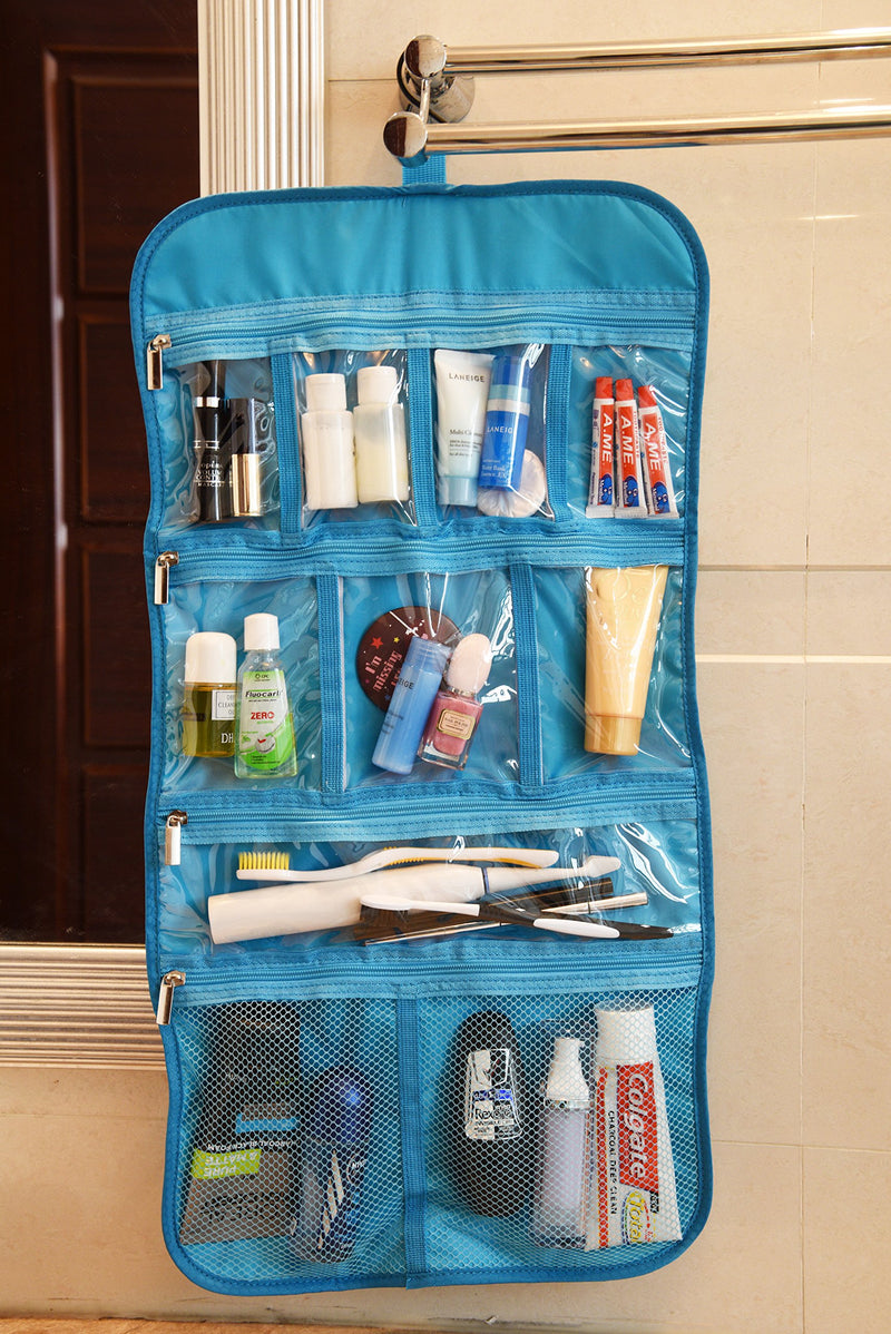 [Australia] - Premium Hanging Toiletry Travel Bag - Cosmetic, Jewelry, Toiletry & Accessory Storage Organizer Bag, Large Size, Various Compartments Aquamarine 