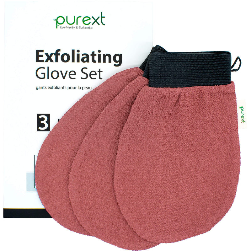 [Australia] - PureXT 3 Exfoliating Gloves - Kessa Hammam Body Scrubber - Fake Tan Remover Exfoliator Mitts (250D) 