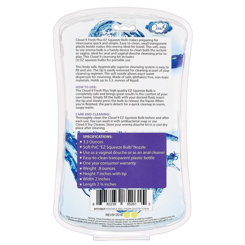 [Australia] - Cloud 9 Novelties Superior Portable Enema Douche Applicator Bottle, Clear 