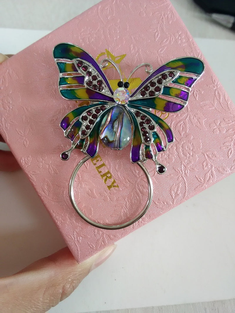 [Australia] - SENFAI Enamel Colorful Butterfly Abalone Shell Crystal Magnetic Eyeglass Holder Brooch and Pin Silver magnet brooch 