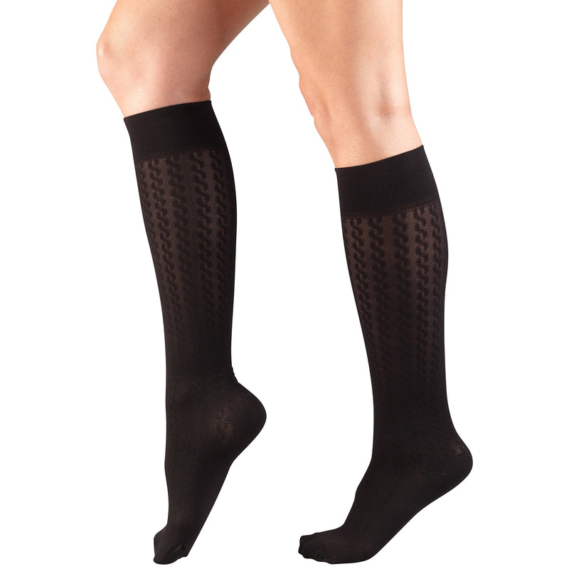 [Australia] - Truform Compression Socks, 15-20 mmHg, Women's Dress Socks, Knee High Over Calf Length, Black Cable Knit, X-Large X-Large (1 Pair) 