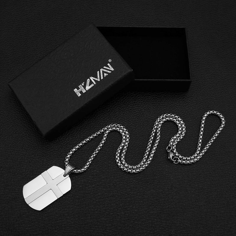 [Australia] - HZMAN Isaiah 41:10 Jewelry, Stainless Steel Cross Dog Tag Pendant Necklace Strength Bible Verse Silver 