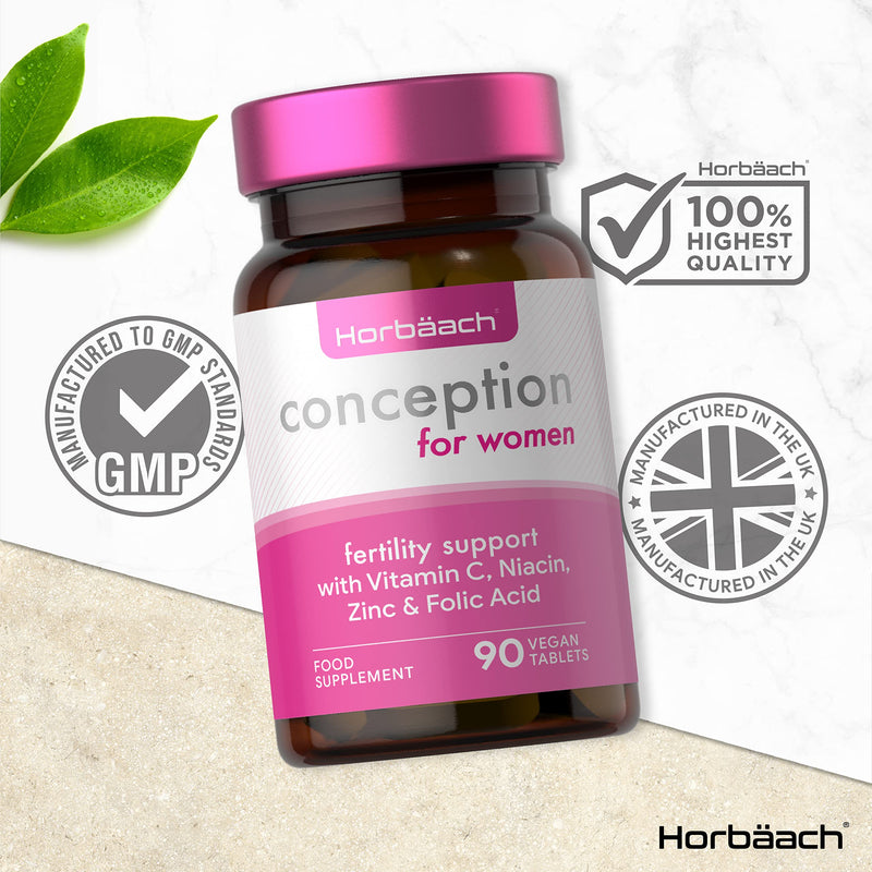 [Australia] - Conception Vitamins for Women | 90 Vegan Pills | Women Fertility Supplement with Folic Acid, Vitamin C, Iron & Zinc | Pregnancy Support | by Horbaach 