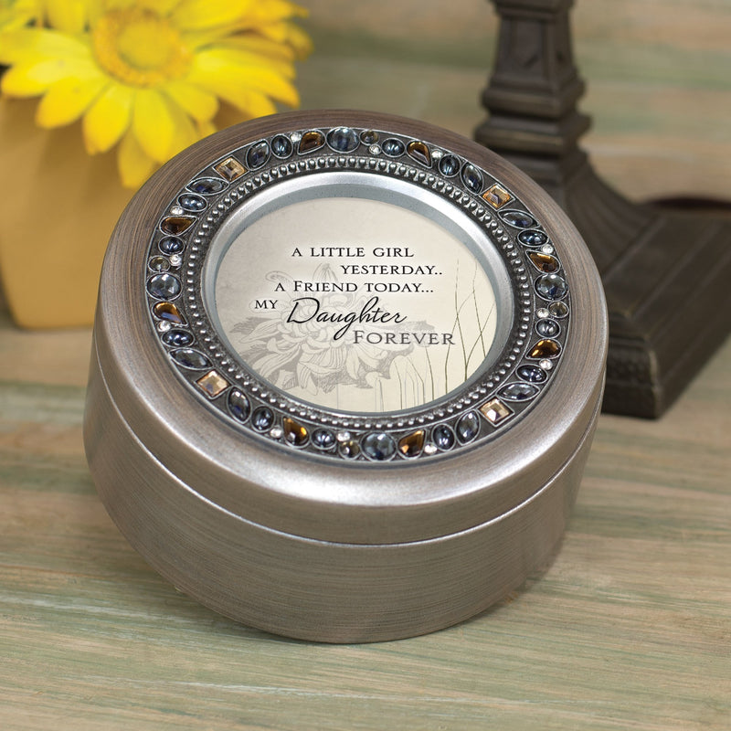 [Australia] - Cottage Garden Friend Today Daughter Forever Brushed Silver Round Jeweled Music Box Plays Tune Wonderful World 