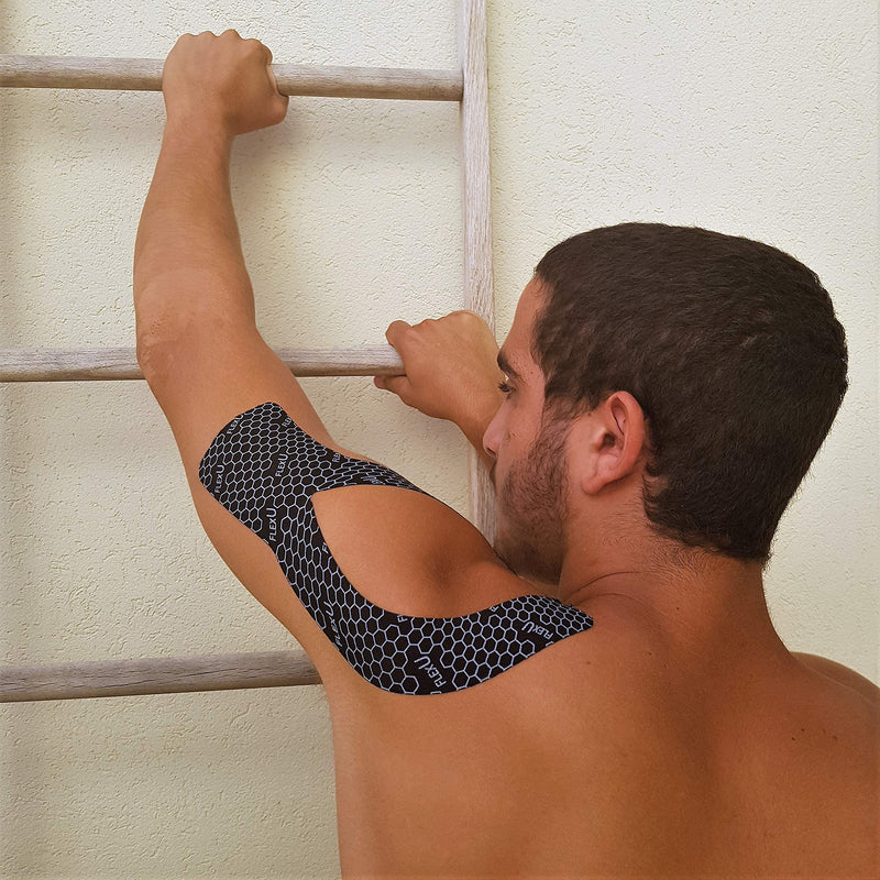 [Australia] - FlexU 50%-100% Wider Than The Competition Kinesiology Tape Ultra-Wide 3" or 4" Pre-Cut Y Shape 1 Roll 4"X10" precut Y shape and 1 Roll 2" Uncut Black 