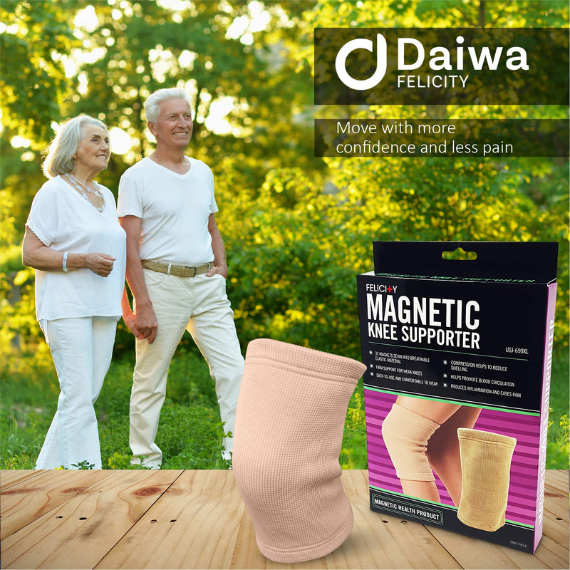 [Australia] - Daiwa Felicity Knee Compression Sleeve for Pain Provides Uniform Support to The Entire Knee – Magnetic Brace for Arthritis, Joint Pain, and Injury Recovery Fits Men and Women, Beige Medium (Pack of 1) 
