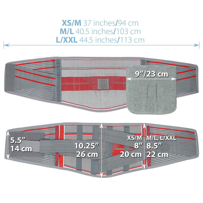 [Australia] - ORTONYX Lumbar Support Belt Lumbosacral Back Brace – Ergonomic Design and Breathable Material - M/L (Waist 31.5"-39.4") Gray/Red M/L (Waist 31.5"-39.4") Grey / Red 