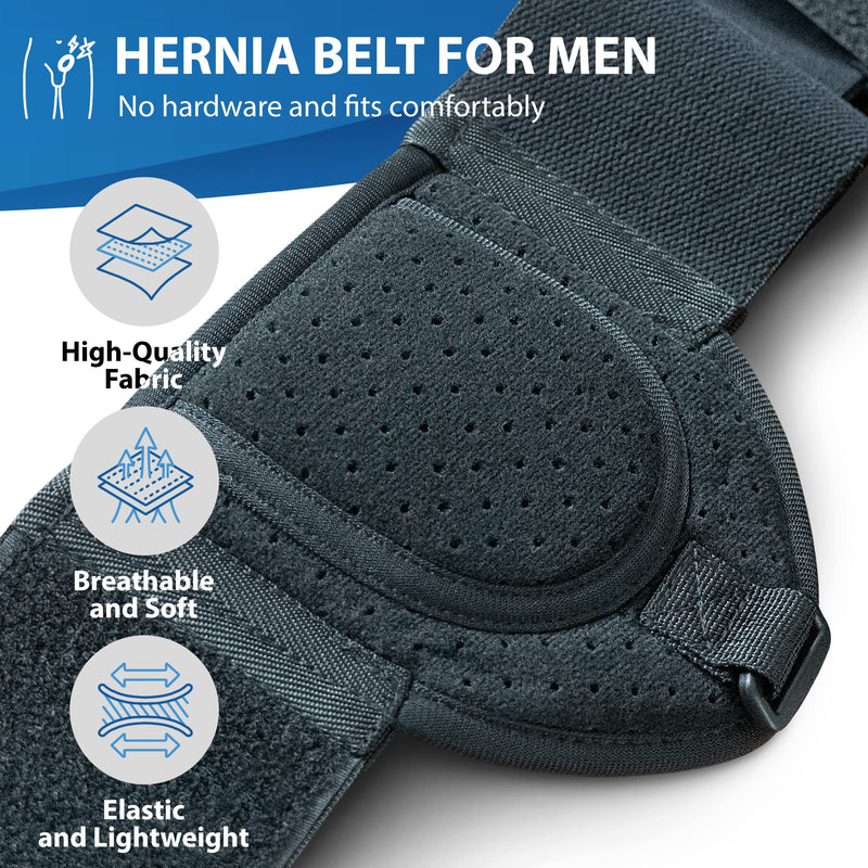 [Australia] - ORTONYX Inguinal Groin Hernia Belt for Men and Women with Removable Compression Pad and Adjustable Waist Strap, Hernia Support Truss for Inguinal, Incisional Hernias, Left / Right Side - Black S/M 