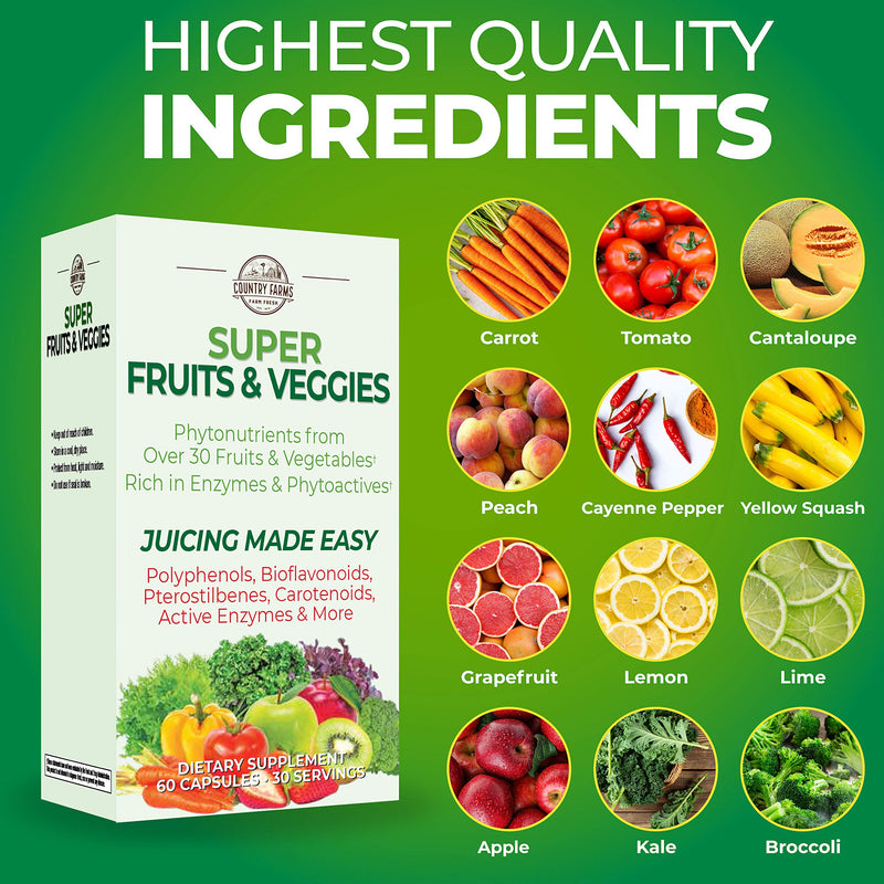 [Australia] - Country Farms Super Fruit and Veggies Capsules, 30 Fruits and Vegetables, 30 Servings, 60 Count (Pack of 1) 