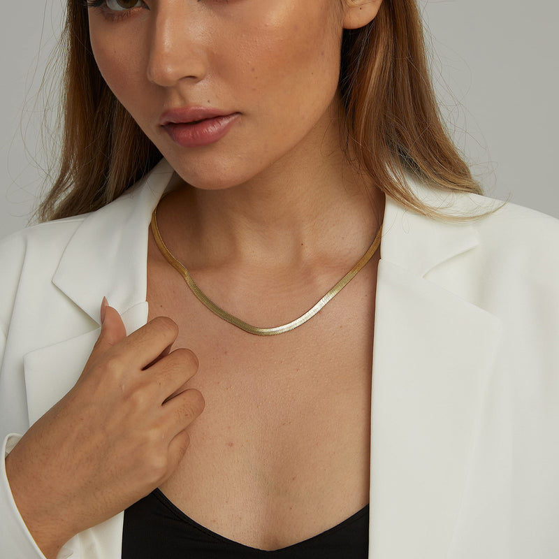 [Australia] - CHESKY 14K Gold/Silver Plated Snake Chain Necklace Herringbone Necklace Gold Choker Necklaces for Women 1.5/3/5MM(W) 14"/16"(L) 5mm-16inch-Gold 
