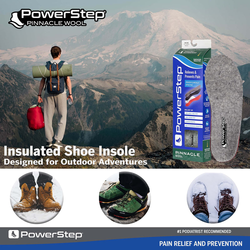 [Australia] - Powerstep Insoles, Pinnacle Wool, Arch Support Outdoor Wool Insole, Warm Arch Support Orthotic For Women and Men Men's 4-4.5 / Women's 6-6.5 Gray/Red 