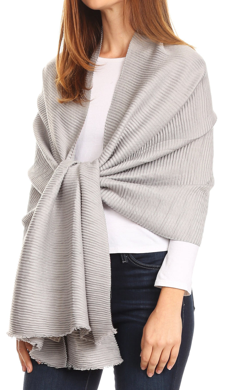 [Australia] - Sakkas Cara Pleated Crinkle Soft and Warm Shawl/Wrap/Stole One Size Light Grey 