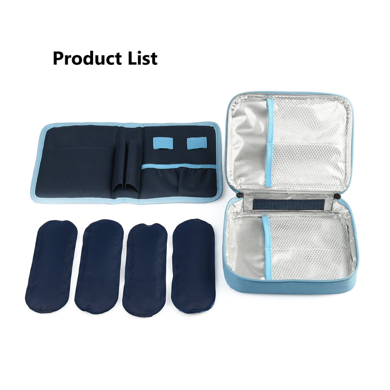 [Australia] - Goldwheat Insulin Cooler Travel case Diabetic Medication Cooler Organizer Medical Insulation Cooling Bag with 4 Ice Packs Blue 