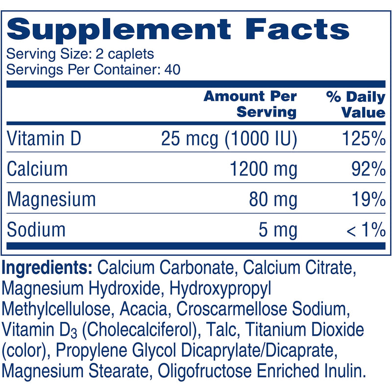 [Australia] - Citracal Slow Release 1200, 1200 mg Calcium Citrate and Calcium Carbonate Blend with 1000 IU Vitamin D3, Bone Health Supplement for Adults, Once Daily Caplets, 80 Count 