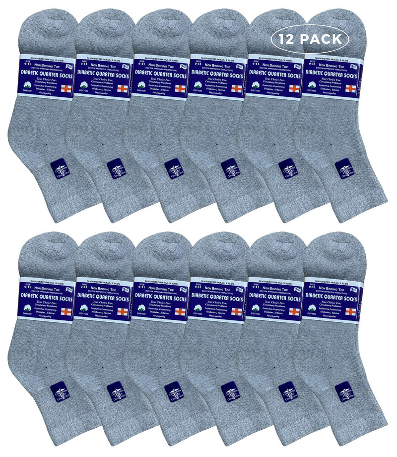 [Australia] - Yacht & Smith 12 Pairs Value Pack of Men and Women Diabetic Nephropathy and Edema Ankle, Ring Spun Cotton Socks Gray 9-11 