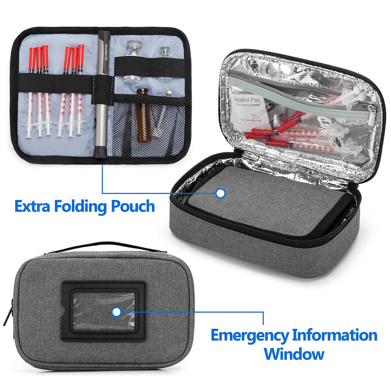 [Australia] - Yarwo Insulin Cooler Travel Case for Kid and Adult, Diabetic Organizer with 2 Ice Packs for Insulin Pens and Other Diabetic Supplies, Grey 