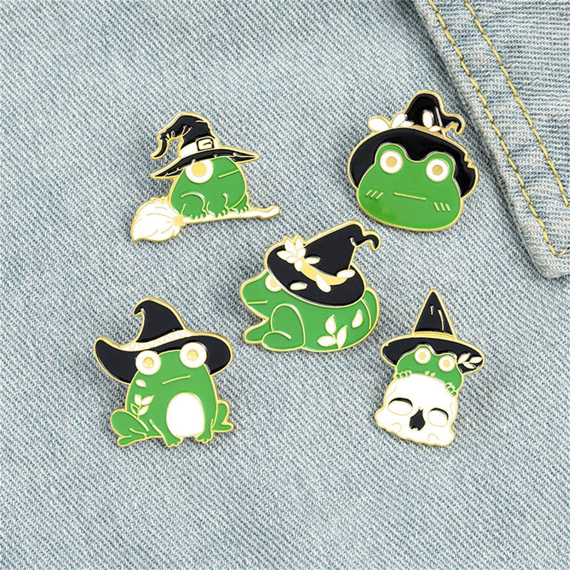 [Australia] - Lovely Magic Hat Enamel Frog Pins Lotus Leaf Guitar Enameled Frogs Brooch Pin Accessory for Backpacks Badges Hats Bags for Boys Girls Women Daughter Son 