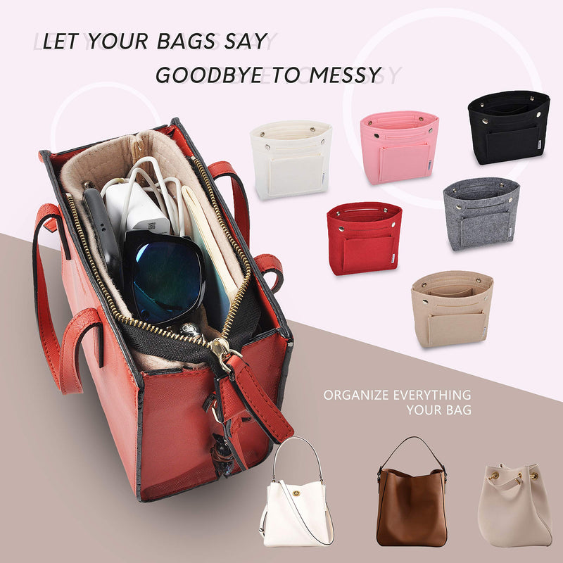 [Australia] - Vercord Felt Tote Handbag Purse Pocketbook Organizer Insert Divider Shaper Bag in Bag A-Mini-Burgundy 
