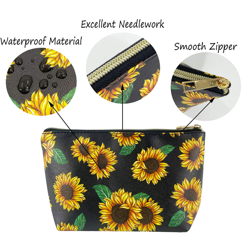 [Australia] - Hibala Makeup Bag Portable Travel Cosmetic Bag Waterproof Organizer Multifunction Case with Zipper Toiletry Bags Handbags for Women (Sunflower) Sunflower 