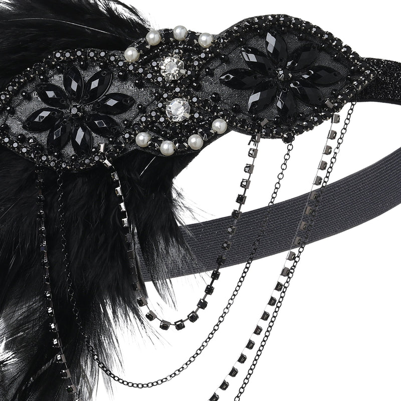 [Australia] - BABEYOND 1920s Flapper Headband 20s Great Gatsby Headpiece Black Feather Headband 1920s Flapper Gatsby Hair Accessories (Black) 