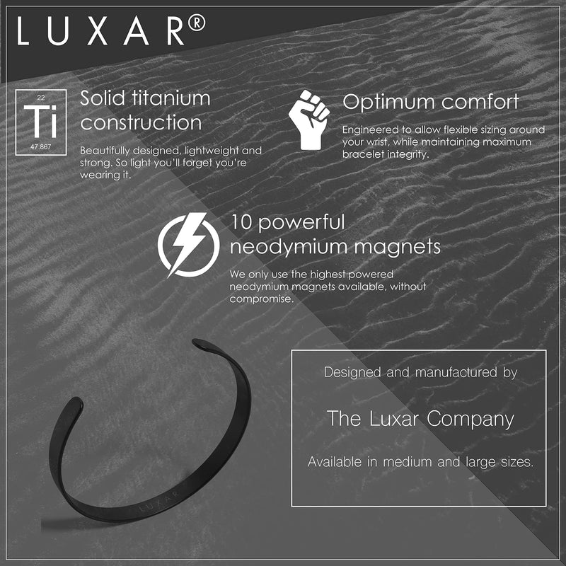 [Australia] - LUXAR Titanium Magnetic Therapy Bracelet | Sophisticated Solid Titanium Bangle with Powerful Rare-Earth Neodymium Magnets Large Gunmetal Grey [Men's] 
