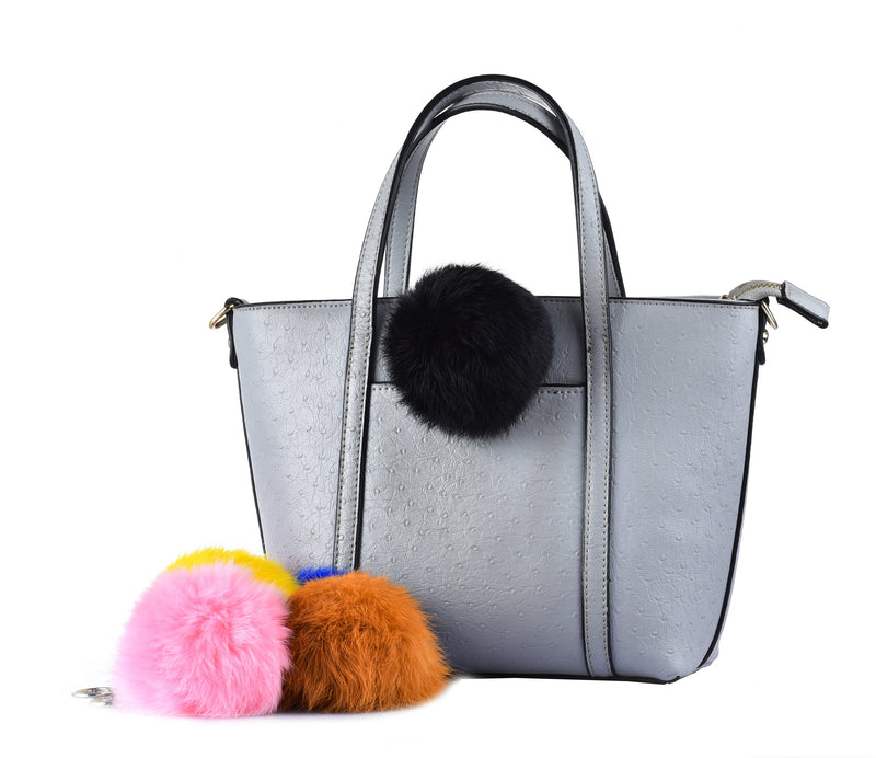 [Australia] - Cute Faux Rabbit Fur Ball Pom Pom Keychain Cityelf Car Key Ring Handbag Tote Bag Pendant Purse Charm Black 
