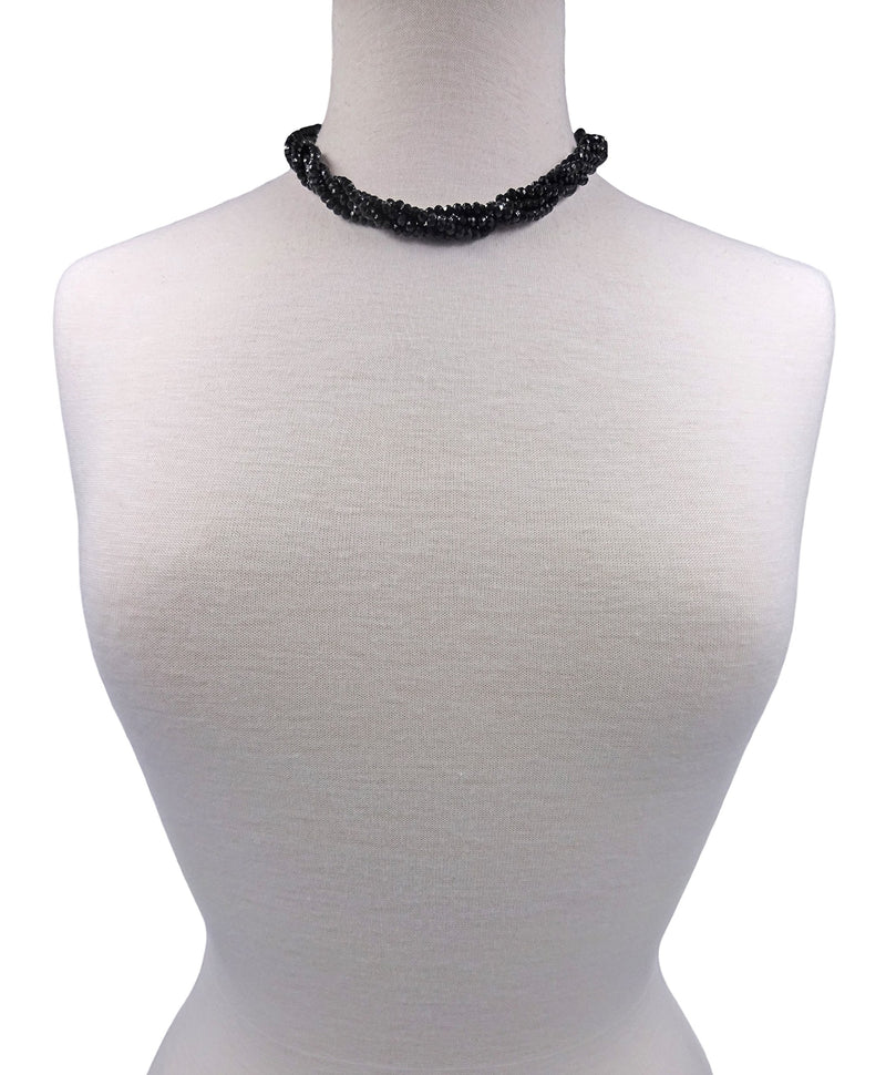 [Australia] - MGR MY GEMS ROCK! Multi-Strand Layered Bib Collar Statement Beaded Crystal Necklace. Jet Black 