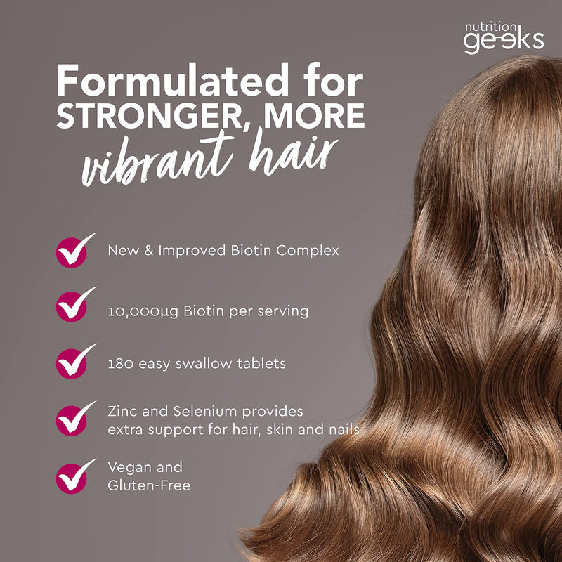 [Australia] - Biotin Hair Growth Supplement - 180 Biotin Tablets Enhanced with Zinc & Selenium, Hair Vitamins Complex - Biotin 10000 mcg - Vegan Biotin Supplement, Hair Skin and Nails Vitamins for Women & Men, UK 